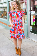 Love Found Pink Floral Smocked Ruffle Sleeve Tiered Dress (Open Pack)