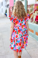 Love Found Pink Floral Smocked Ruffle Sleeve Tiered Dress (Open Pack)
