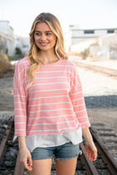 Blush Stripe Waffle Textured Back Keyhole Top (Open Pack)