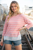 Blush Stripe Waffle Textured Back Keyhole Top (Open Pack)