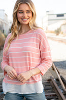 Blush Stripe Waffle Textured Back Keyhole Top (Open Pack)