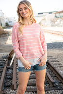 Blush Stripe Waffle Textured Back Keyhole Top (Open Pack)