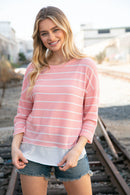 Blush Stripe Waffle Textured Back Keyhole Top (Open Pack)