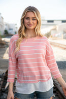 Blush Stripe Waffle Textured Back Keyhole Top (Open Pack)