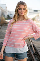 Blush Stripe Waffle Textured Back Keyhole Top (Open Pack)