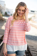 Blush Stripe Waffle Textured Back Keyhole Top (Open Pack)