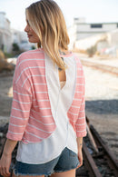 Blush Stripe Waffle Textured Back Keyhole Top (Open Pack)