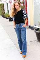 Feeling Glamorous Black Floral Sequin Puff Sleeve Velvet Top (Open Pack)