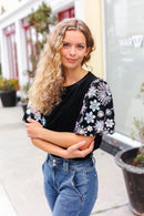 Feeling Glamorous Black Floral Sequin Puff Sleeve Velvet Top (Open Pack)