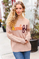 Feeling Thankful Taupe Pop Up Glittery Embroidery Sweater (Open Pack)