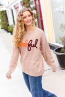 Feeling Thankful Taupe Pop Up Glittery Embroidery Sweater (Open Pack)
