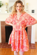 All You Need Peach & Coral Boho Floral V Neck Dress (Open Pack)
