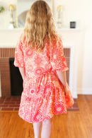 All You Need Peach & Coral Boho Floral V Neck Dress (Open Pack)