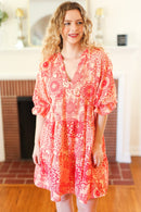 All You Need Peach & Coral Boho Floral V Neck Dress (Open Pack)
