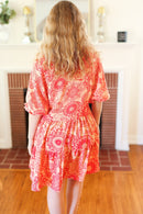 All You Need Peach & Coral Boho Floral V Neck Dress (Open Pack)