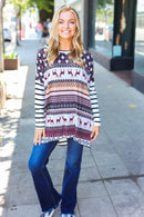 Holiday Print and Stripe Top