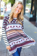 Holiday Print and Stripe Top