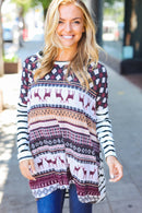 Holiday Print and Stripe Top