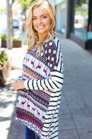 Holiday Print and Stripe Top