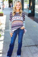 Holiday Print and Stripe Top