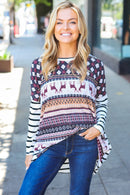 Holiday Print and Stripe Top