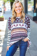 Holiday Print and Stripe Top