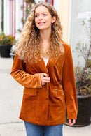 Holiday Stunner Rust Velvet Lapel Blazer (Open Pack)