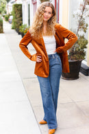 Holiday Stunner Rust Velvet Lapel Blazer (Open Pack)