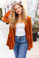 Holiday Stunner Rust Velvet Lapel Blazer (Open Pack)