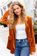 Holiday Stunner Rust Velvet Lapel Blazer (Open Pack)