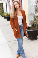 Camel Textured Pocketed Cardigan