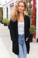 Black Textured Pocketed Cardigan