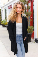 Black Textured Pocketed Cardigan