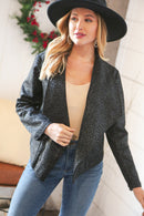 Black Holiday Matte Foiled Cheetah Print Blazer Jacket (Open Pack)