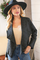 Black Holiday Matte Foiled Cheetah Print Blazer Jacket (Open Pack)