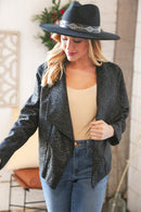 Black Holiday Matte Foiled Cheetah Print Blazer Jacket (Open Pack)