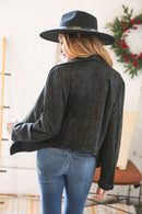 Black Holiday Matte Foiled Cheetah Print Blazer Jacket (Open Pack)