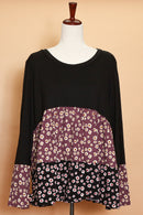 Plus Black Floral Tiered Top