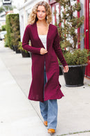 Maroon Textured Cable Cardigan