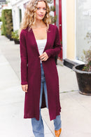 Maroon Textured Cable Cardigan