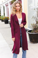 Maroon Textured Cable Cardigan
