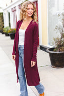 Maroon Textured Cable Cardigan