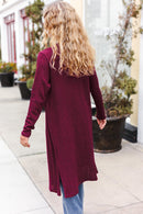 Maroon Textured Cable Cardigan