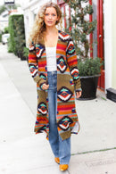 Plus Olive Aztec Duster Cardigan