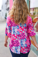 Diva Pink & Blue Floral Print Babydoll Bell Sleeve Top (Open Pack)