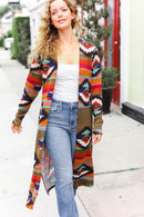 Plus Olive Aztec Duster Cardigan