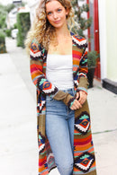 Plus Olive Aztec Duster Cardigan