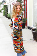 Plus Olive Aztec Duster Cardigan