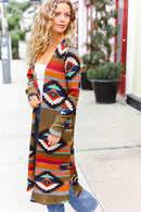 Plus Olive Aztec Duster Cardigan