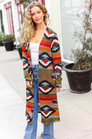 Plus Olive Aztec Duster Cardigan